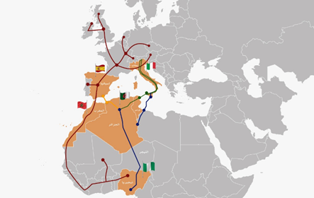 المسارات المختلفة لخطوط الطاقة الرابطة بين أوروبا وإفريقيا المسارات المختلفة لخطوط الطاقة الرابطة بين أوروبا وإفريقيا